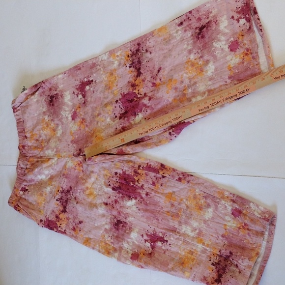 Jenni Pajama Pants Women XL Peach Tie Dye Flannel Wide Leg Capri Loungewear - Picture 3 of 8
